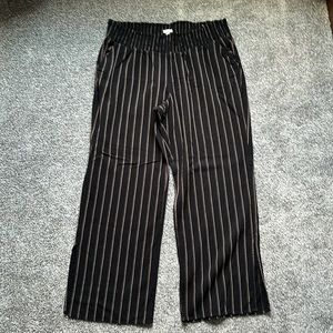 Wide Leg Black Pinstripe Pull-On Pants